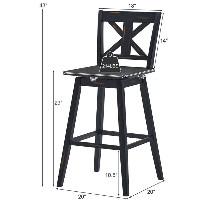 Set of 2 29 Inch 360-Degree Swivel Bar Stools for Home Restaurant