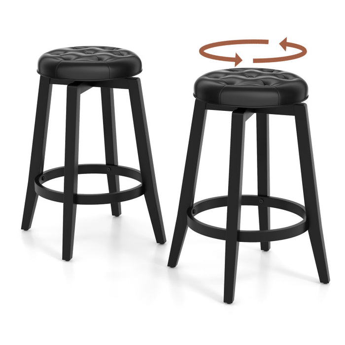 360° Swivel Upholstered Rubberwood Frame Bar Stool Set of 2 with Footrest