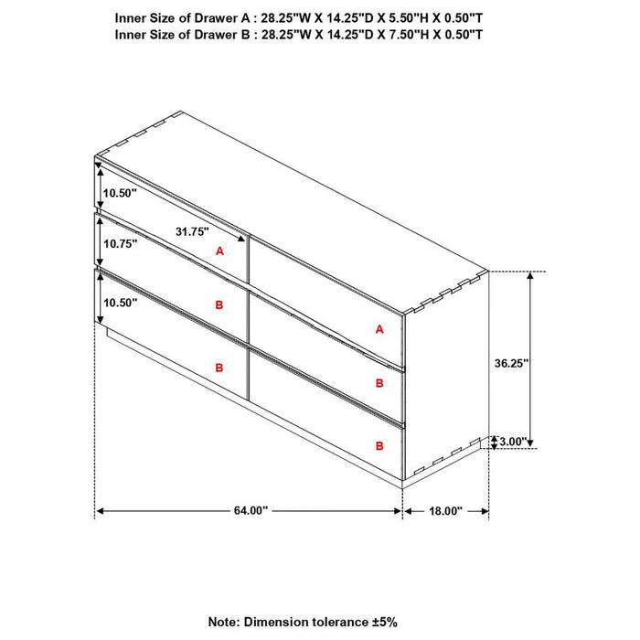 Winslow 6-drawer Dresser Smokey Walnut and Coffee Bean