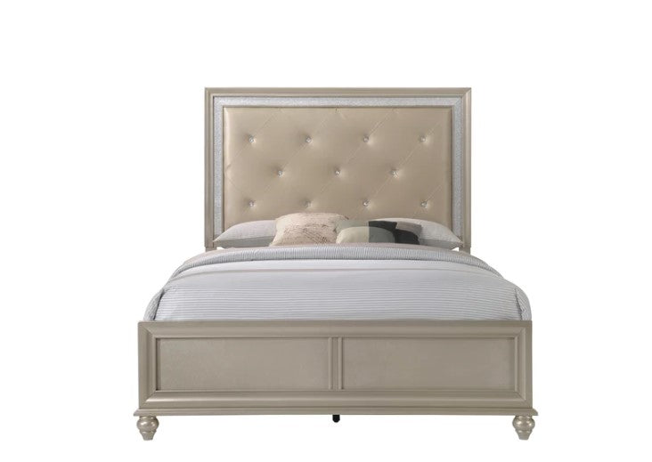 Lila Champagne Upholstered Panel Bed