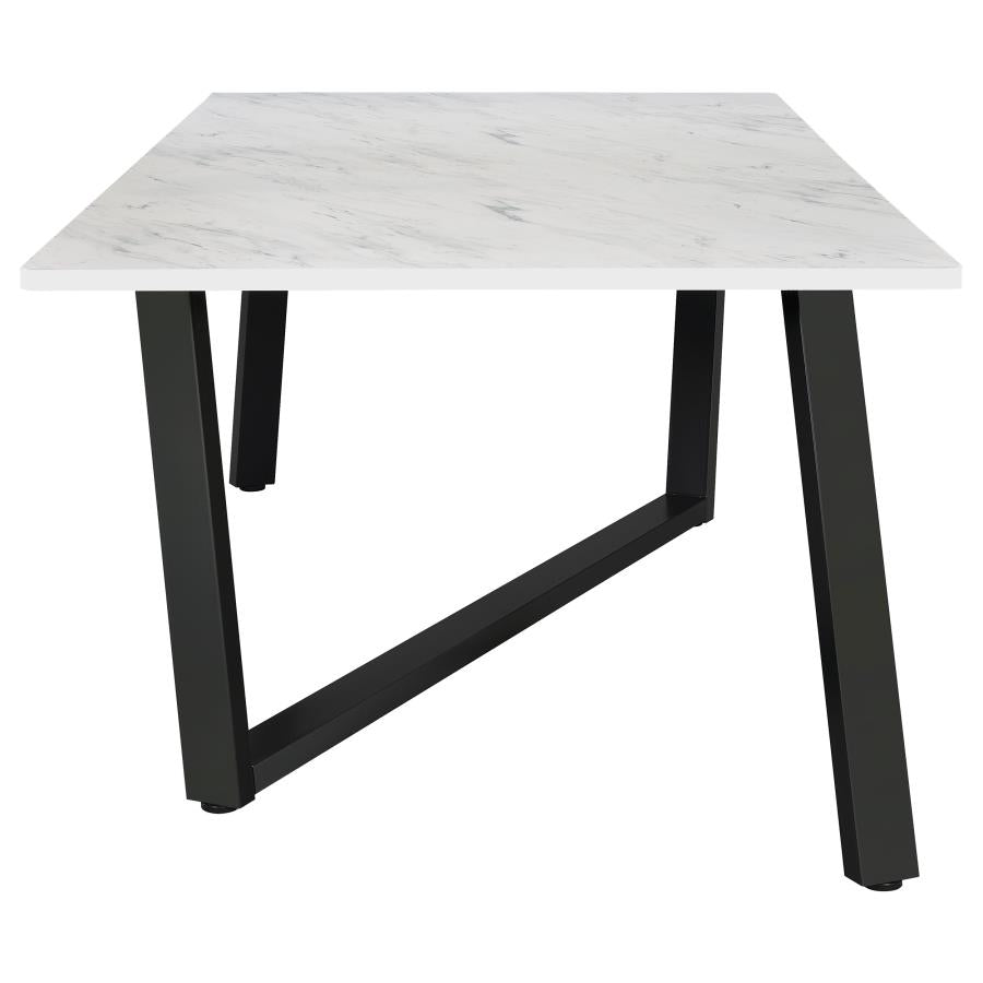 Mayer Rectangular Dining Table Faux White Marble And Gunmetal