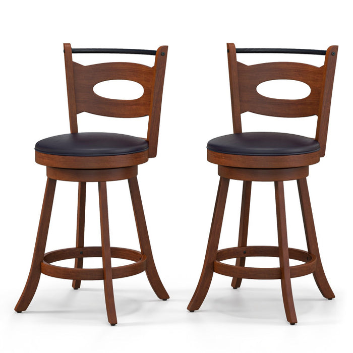 2 Pieces 24/29 inch Swivel Bar Stools with Curved Backrest and Seat Cushions