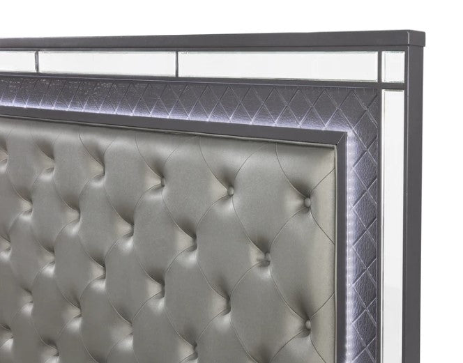 Refino Gray LED Upholstered Panel Bed