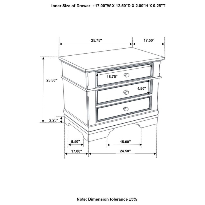 Cambridge 3-drawer Rectangular Nightstand Cappuccino