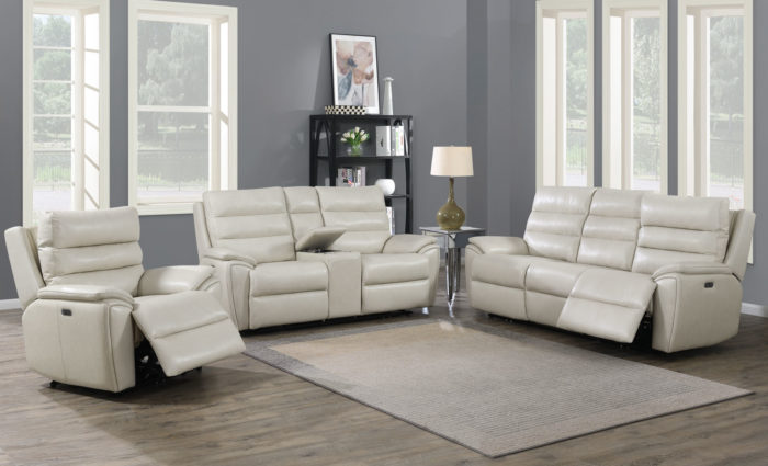 Duval Leather Dual-Power Reclining Sofa, Ivory