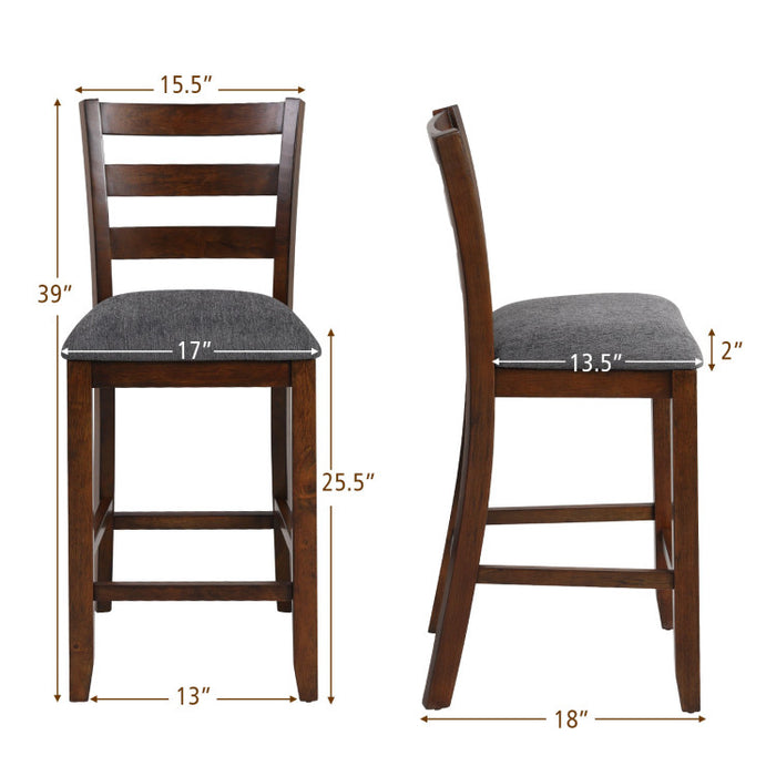 2 Pieces Counter Height Chairs with Fabric Seat and Rubber Wood Legs