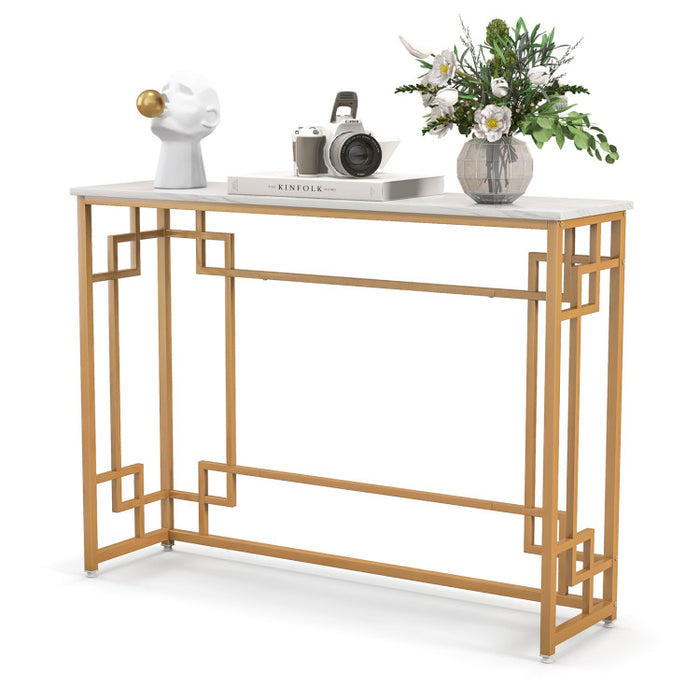 Modern Console Table with Geometric Frame and Faux Marble Tabletop