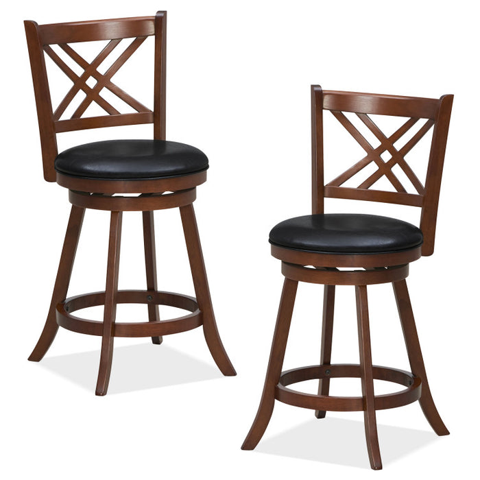 360° Swivel Upholstered Barstools Set of 2 with Back and Footrest