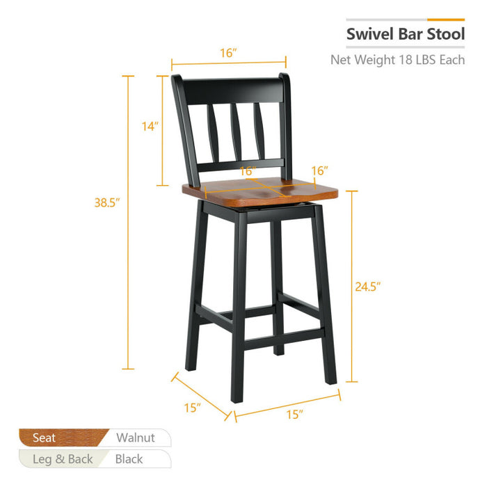 24.5 Inches Set of 2 Swivel Bar Stools with 360° Swiveling