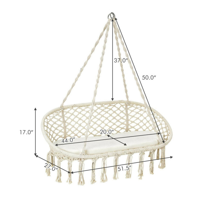 2 Person Hanging Hammock Chair with Cushion Macrame Swing