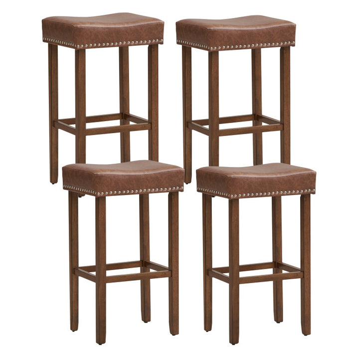 Upholstered Bar Stools Set of 2 with Footrests for Counter