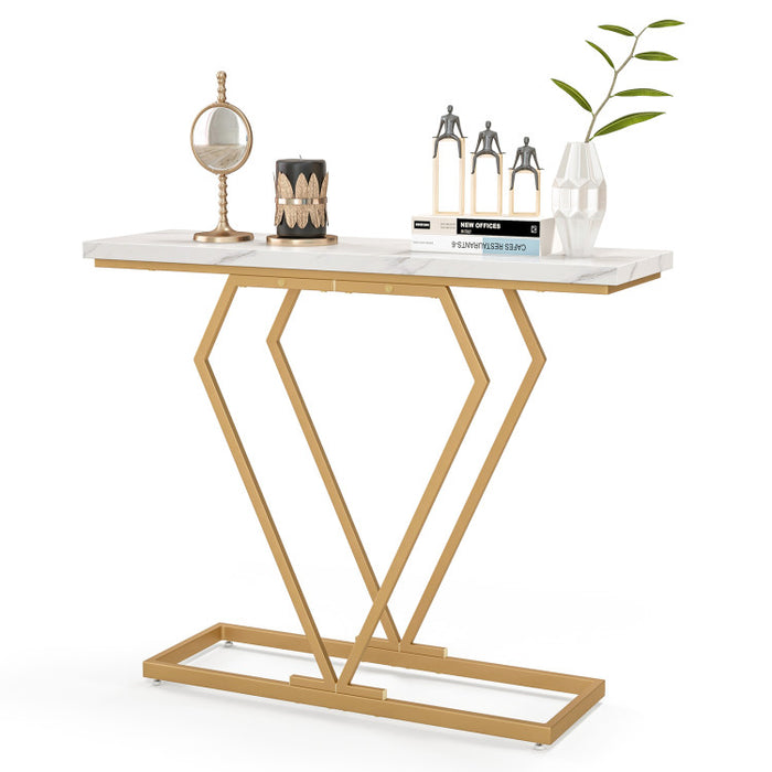 Gold Console Table with Diamond Shape Geometric Frame