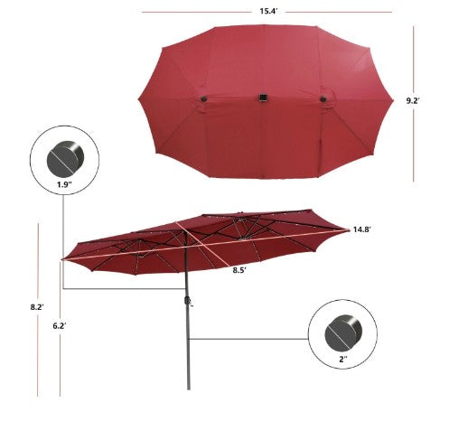 15 Feet Patio LED Crank Solar Umbrella without Weight Base