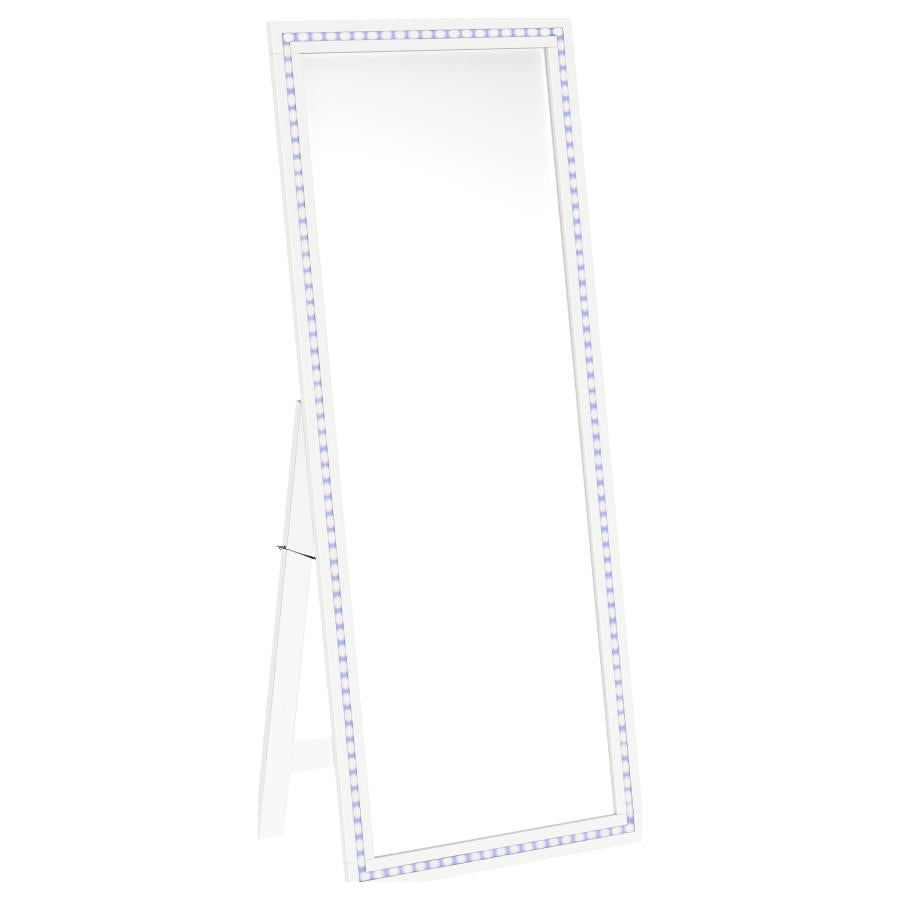 Windrose Full Length Floor Standing Tempered Mirror with LED Lighting White
