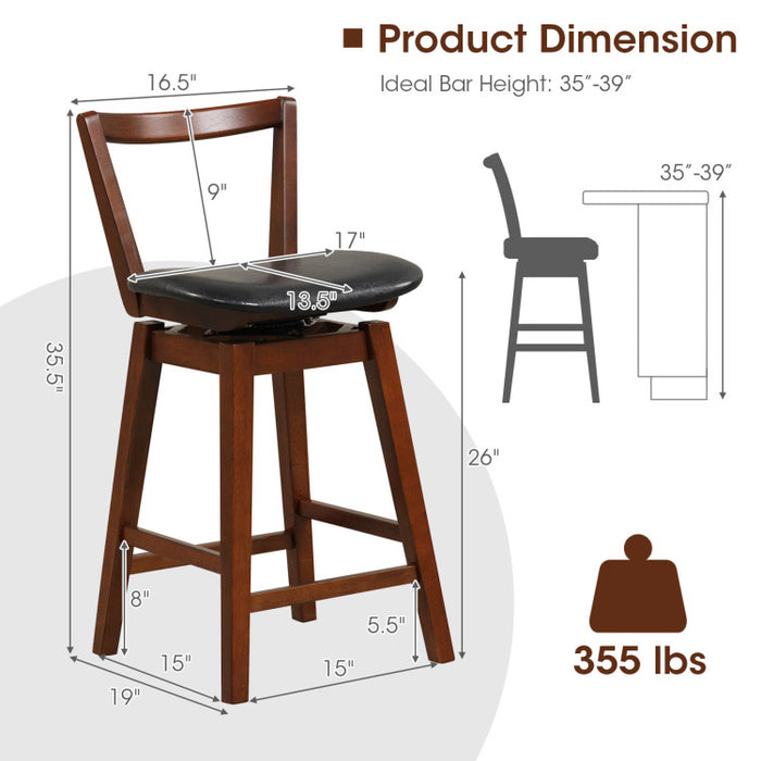 Swivel Upholstered PU Leather Stool with Backrest and Cushioned Seat