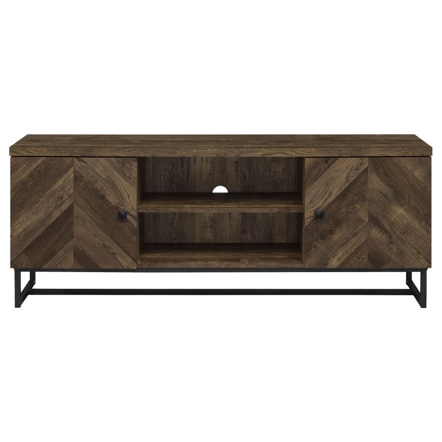 Myles 2-Door TV Console With Adjustable Shelves Rustic Oak Herringbone