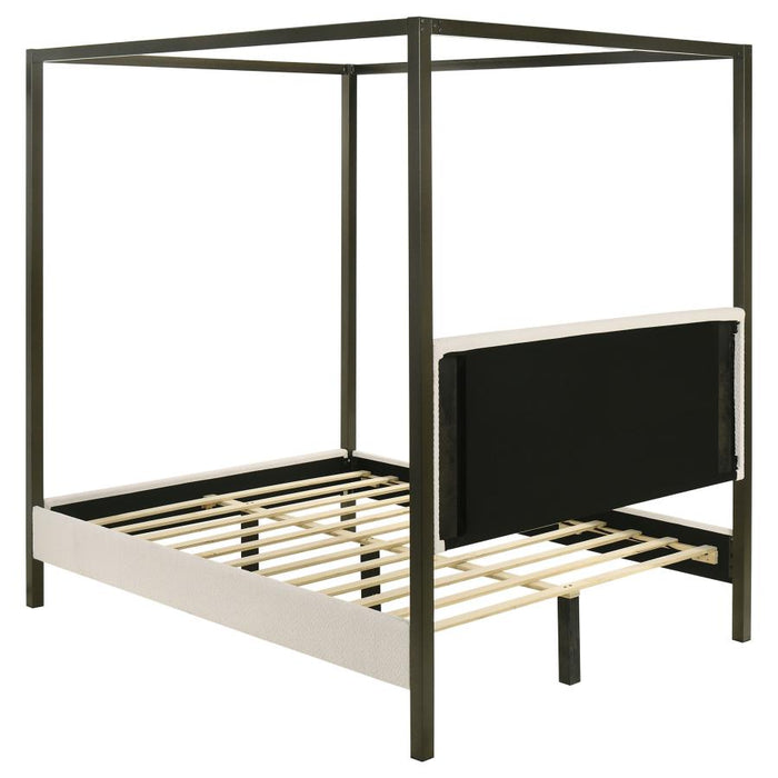 Monroe Upholstered Canopy Platform Bed Vanilla and Black