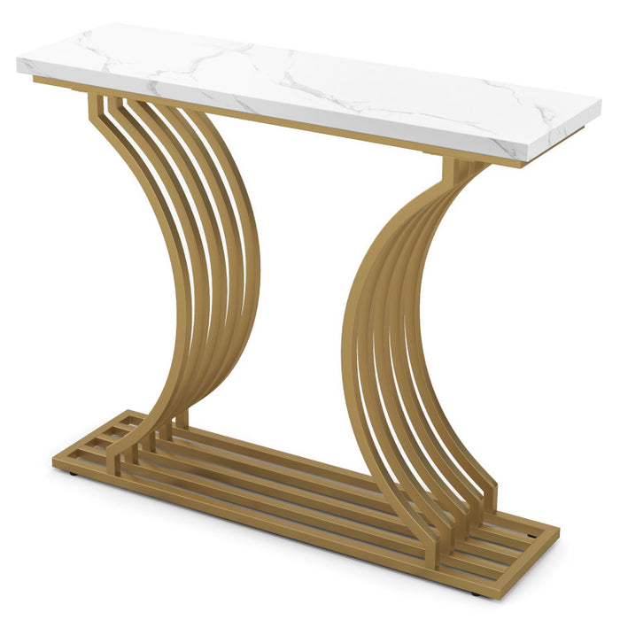 39-Inch Gold Entryway Table Modern Console Table with Faux Marble Tabletop