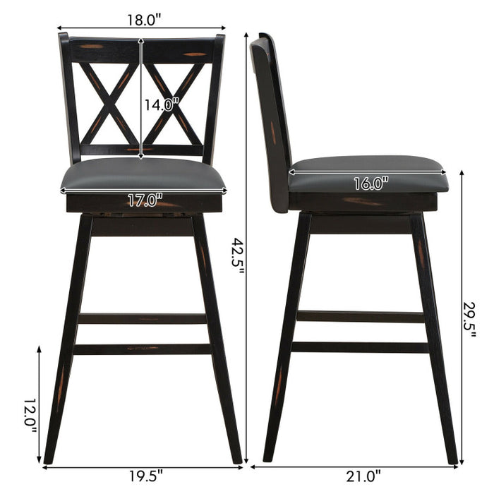 2 Pieces 29 Inch Swivel Counter Height Barstool Set with Rubber Wood Legs