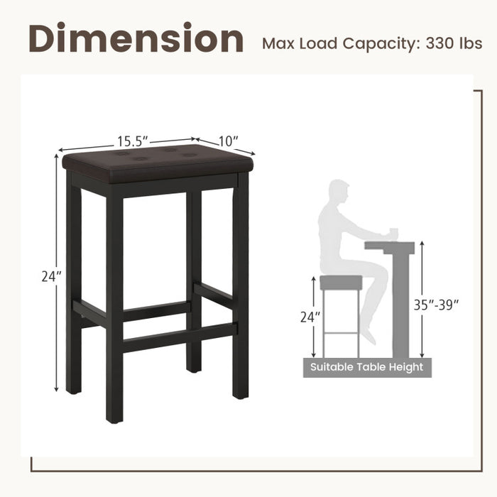 24 Inch Bar Stools with Padded Seat Footrest and Rubber Wood Frame