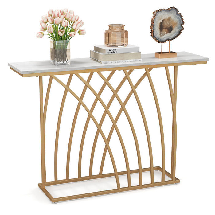 48 Inch Gold Console Table with White Faux Marble Tabletop