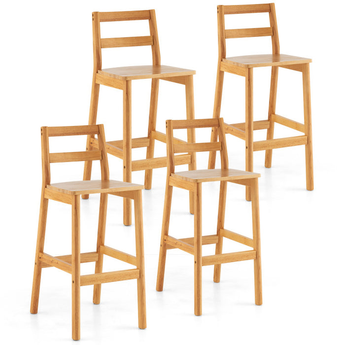 Set of 2 28 Inch Rubber Wood Armless Bar Stools with Backrest and Footrest