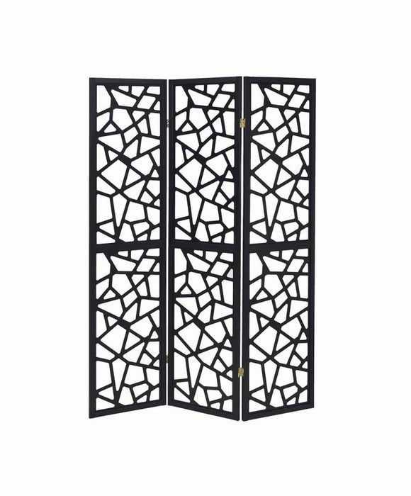 Nailan 3-Panel Open Mosaic Pattern Room Divider Black