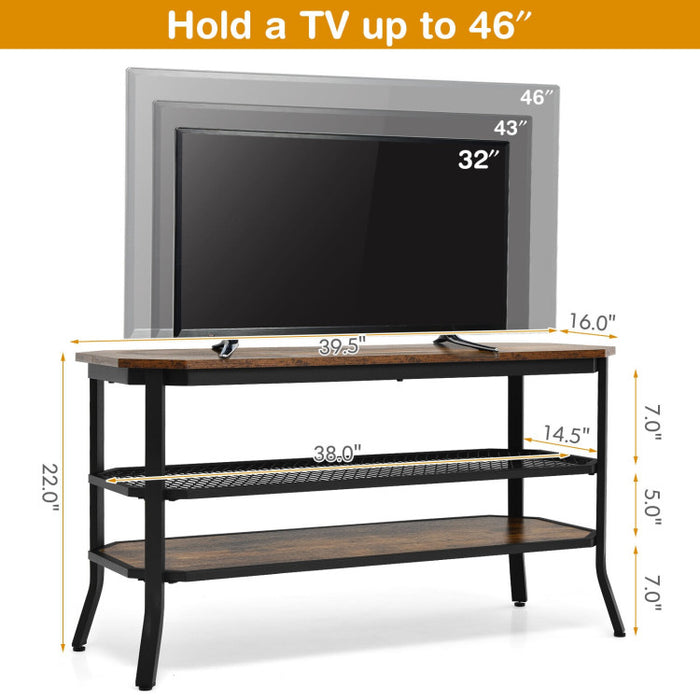 3-Tier Industrial Wooden TV Stand with Storage Shelves for TVs up to 46 Inch