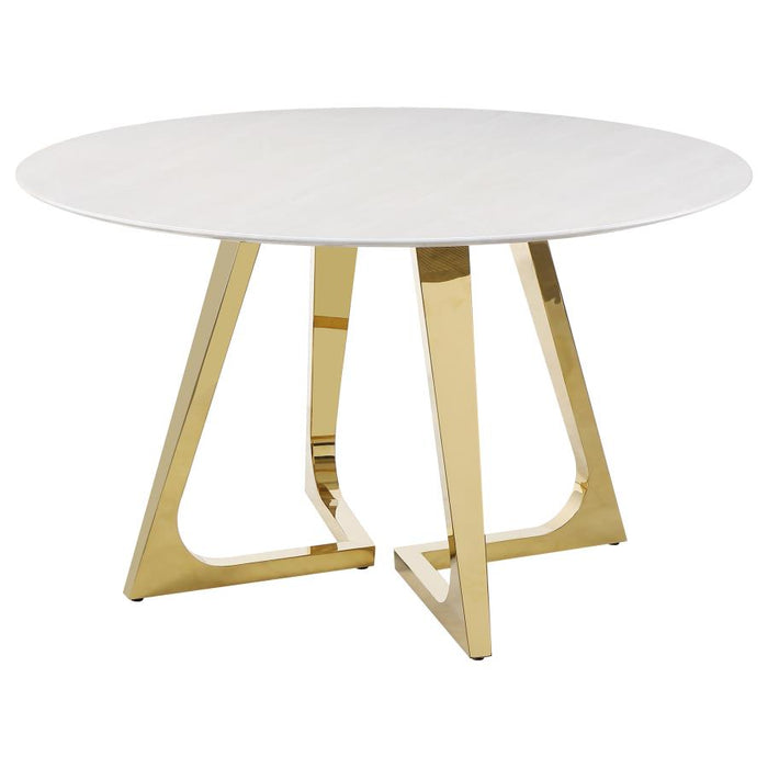 Gwynn Round Dining Table with Marble Top and Stainless Steel Base White and Gold