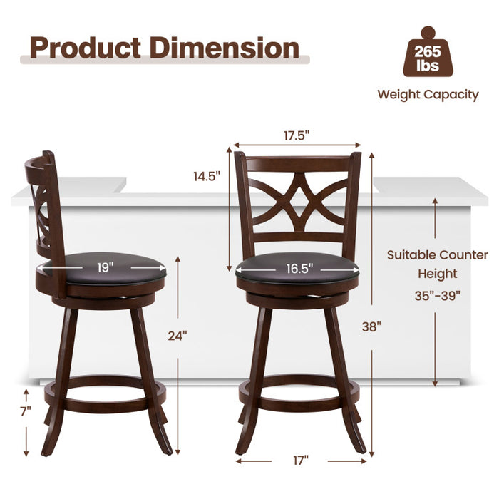 360° Swivel Bar Chairs with Leather Cushioned Seat and Rubber Wood Frame