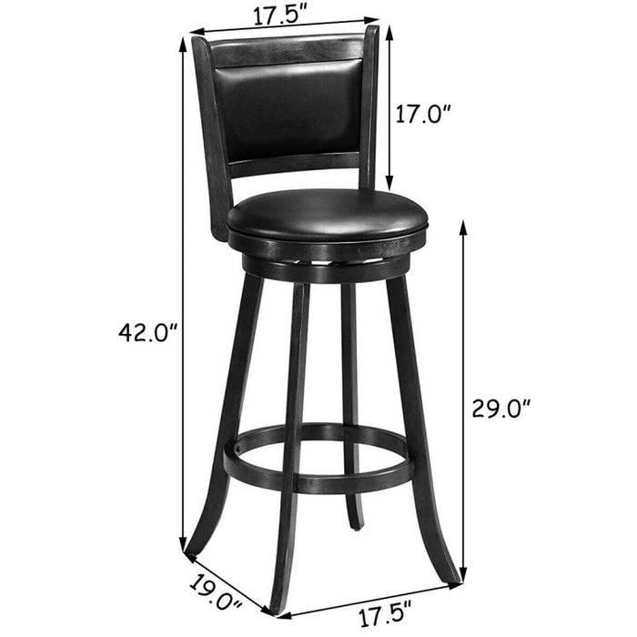 2 Pieces 29 Inch Wooden Swivel Height Bar Stool with PVC Cushioned Seat