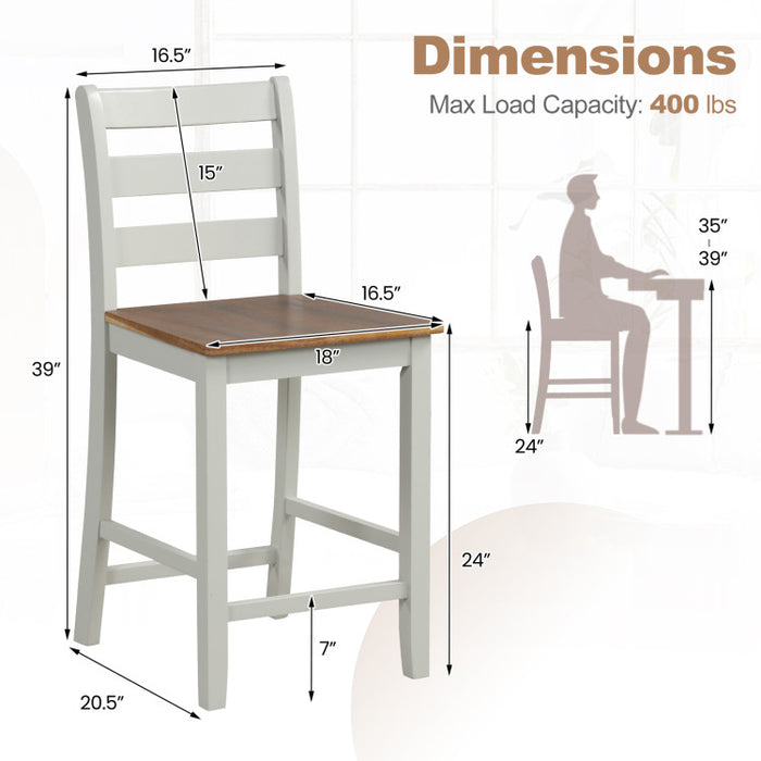 Set of 2 Counter Bar Stool with Inclined Backrest and Footrest