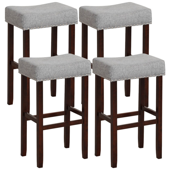 2 Set of 29 Inch Height Upholstered Bar Stool with Solid Rubber Wood Legs and Footrest