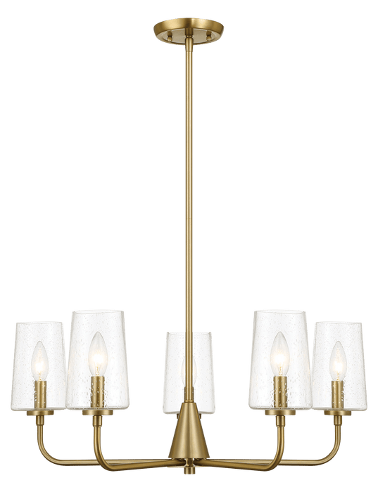 Dazzle Five Lights Chandelier With Clear Seeded Glass -Satin Brass - West Lamp