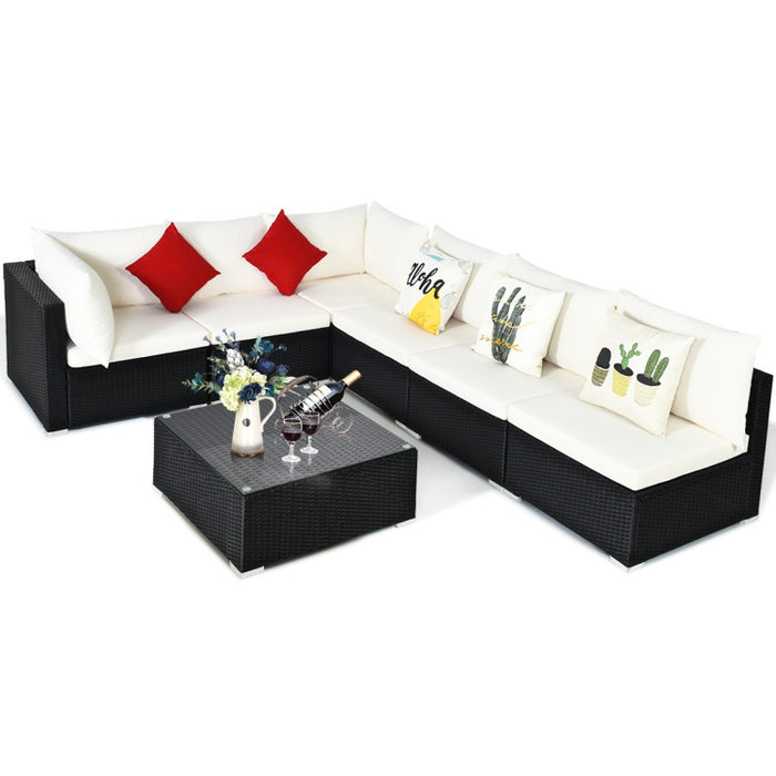 7 Pieces Sectional Wicker Furniture Sofa Set with Tempered Glass Top