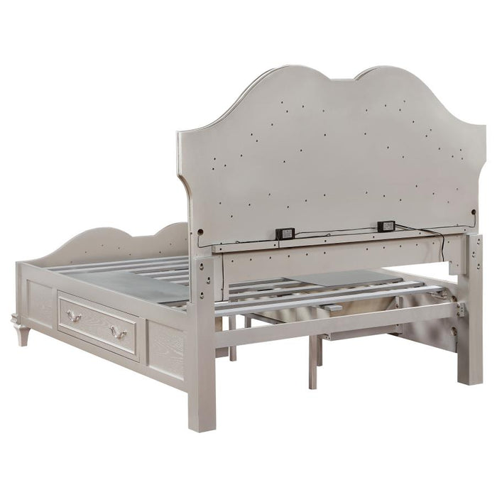 Evangeline Storage Bed with LED Headboard Silver Oak and Ivory