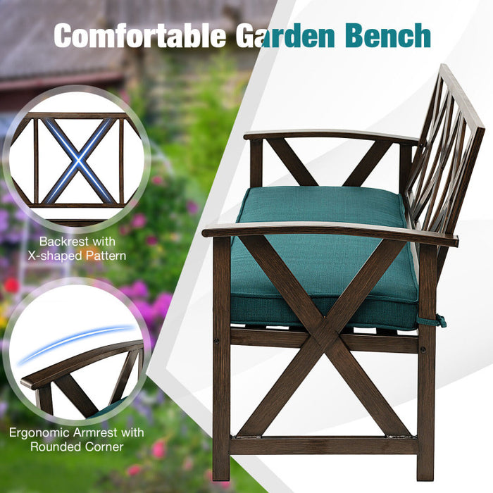 Outdoor Garden Bench with Detachable Sponge-Padded Cushion