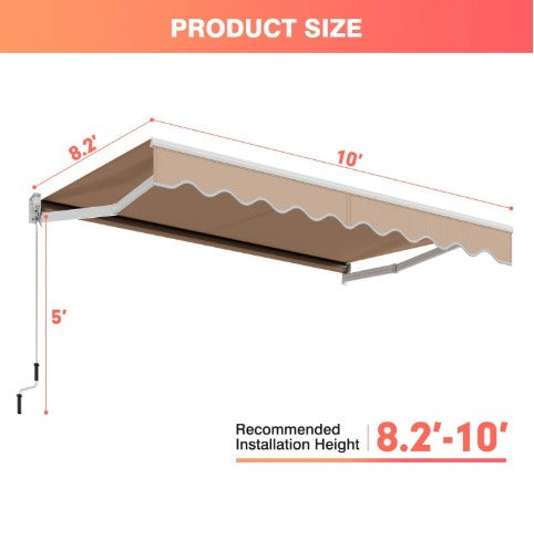 10 x 8.2 Feet Retractable Awning with Easy Opening Manual Crank Handle