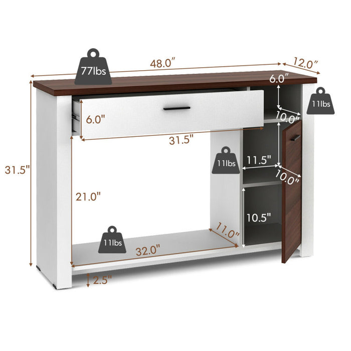 48 Inch Console Table with Drawer and Cabinet