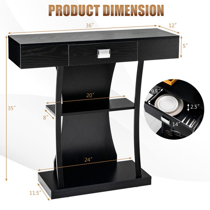 Console Table with Drawer and 2-Tier Shelves for Entryway Living Room