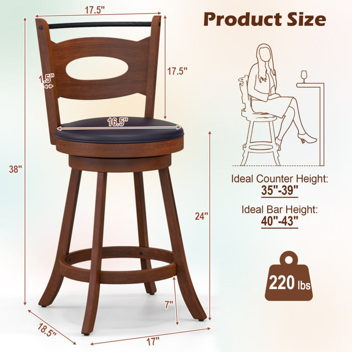 2 Pieces 24/29 inch Swivel Bar Stools with Curved Backrest and Seat Cushions