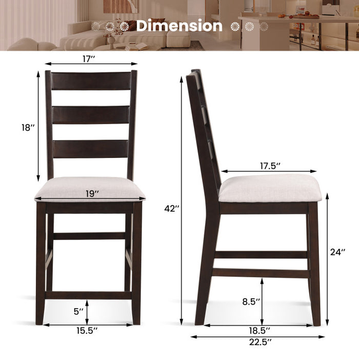 2 Piece Counter Height Bar Stool Set with Padded Seat and Rubber Wood Legs