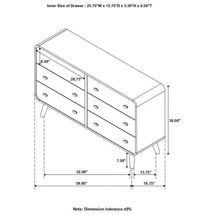 Robyn 6-drawer Dresser Dark Walnut