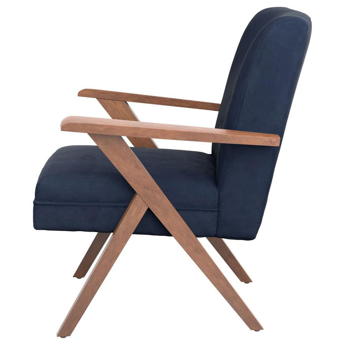 Cheryl Wooden Arms Accent Chair Dark Blue And Walnut