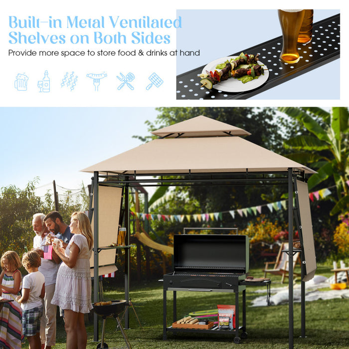 13.5 x 4 Feet Patio BBQ Grill Gazebo Canopy with Dual Side Awnings