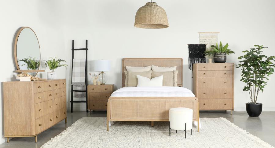 Arini Upholstered Eastern Panel Bed Sand Wash and Natural Cane