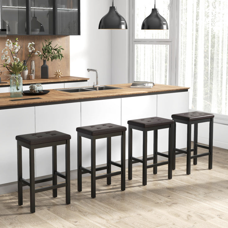 24 Inch Bar Stools with Padded Seat Footrest and Rubber Wood Frame