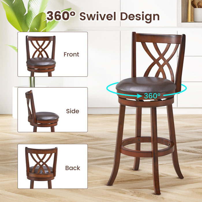 360° Swivel Counter Height Chairs with PU Leather Cushioned Seat and Footrests