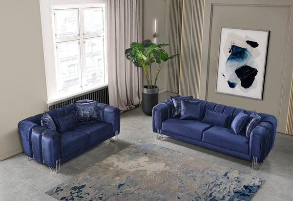 Santana Navy Velvet Loveseat