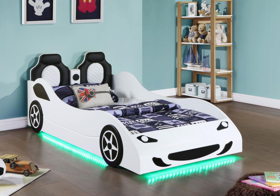 Cruiser Car Themed Twin Bed With Underglow Lights White